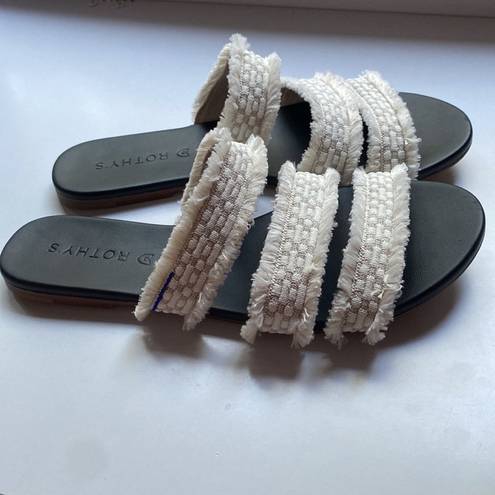 Rothy's  Triple Band Fringe Sandals Seashell Sea Shell Slides Neutral Slip On 10.5