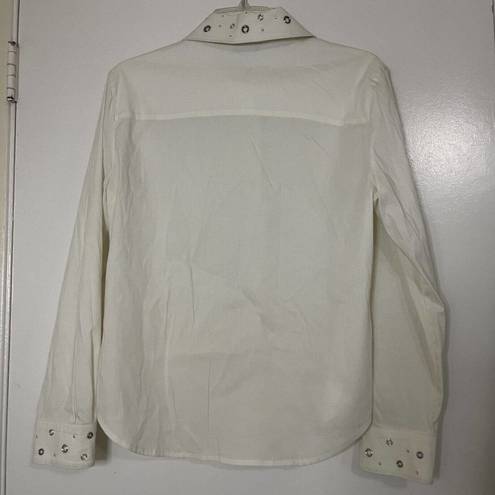 St. John  Sport Ivory White button down collared shirt eyelet hardware size small