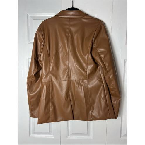 Laundry by Shelli Segal Brown Tan Soft Faux Leather Blazer Jacket Size Large