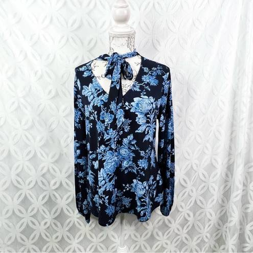 Jason Wu J  City Long Sleeve Mock Neck Shirt Blue Floral M