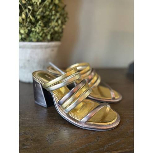 Farm Rio  Block Heel Slide Sandal Gold Silver Womens Size 6