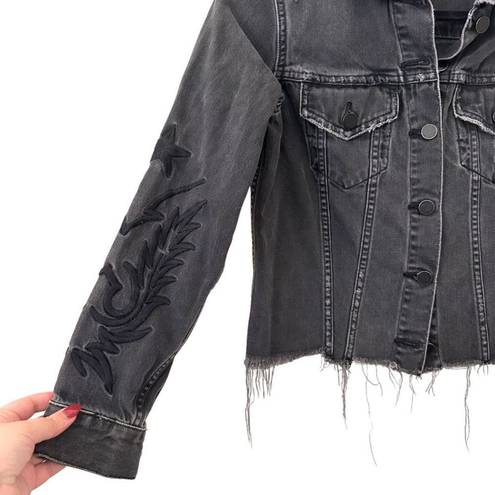 ALLSAINTS  Philly Embroidered Distressed Denim Jacket Sz XS