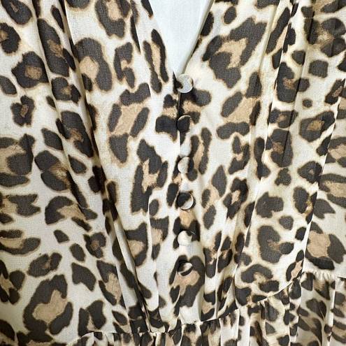 Divided  H&M Leopard Print Dress Women's Fit and Flare Tan Size 4 Long Sleeve Tan