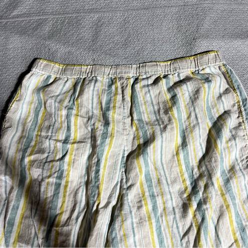 Coldwater Creek  Yellow Cream Blue Vertical Stripe 100% Linen Pull On Summer Pant