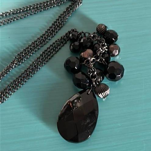Onyx Women’s Black  and Gunmetal Colored Faceted Bead Centerpiece 32” Necklace