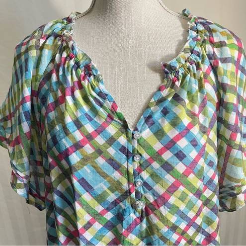 Zac and Rachel  Checkered Lightweight Button Front Popover Blouse Women’s Size M