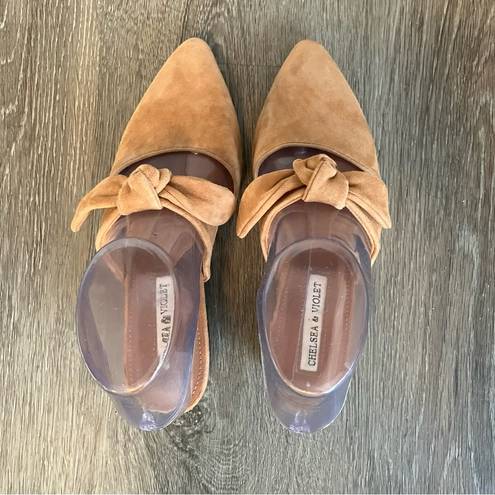 Chelsea and Violet  Tan Suede Leather Molly Bow Heel Mule Women’s Size 6