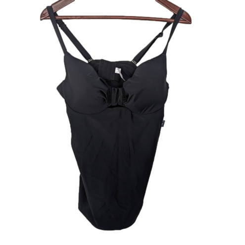 Cacique  Underwire Knot-Front Tankini Black Swimsuit Top 36D New