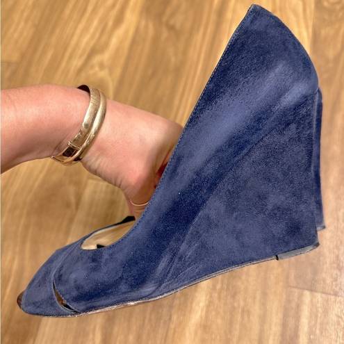 Kate Spade  Peep Toe Suede Wedges | Navy Blue | 7