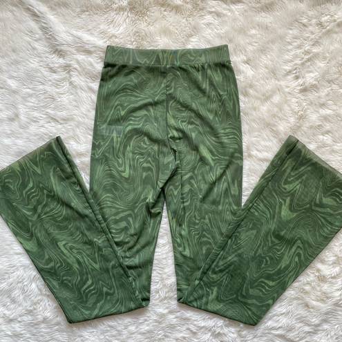 Good American Pants Mesh Bootcut Swim Cover-Up Retro in Pesto Swirl Green Sz 1