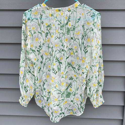 Veronica Beard size 6 Walker Pintucked 100% Silk Sheer Floral Blouse