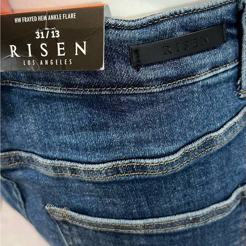 Risen frayed hem ankle flare high rise blue jeans size 31 NWT