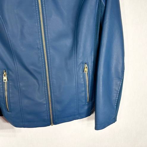 Marc New York  Small Jacket Faux Leather Blue Full Zip Moto Lined Pockets 1520