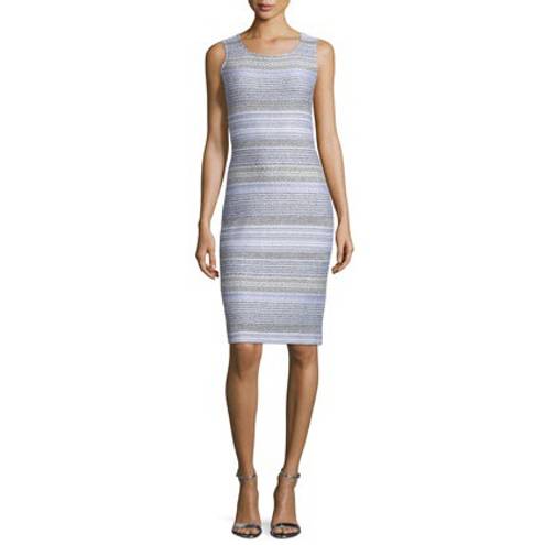 St. John Raya Knit Stripe Scoop Neck Sheath Dress