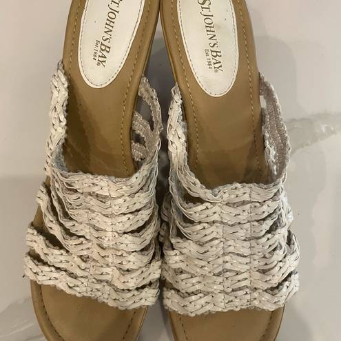 St. John’s Bay White braided heels with tan wedge