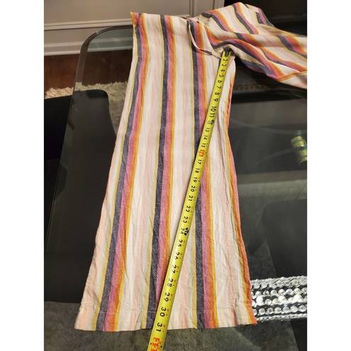 Just living  Multicolor Striped Linen & Cotton Mid Rise Wide Legs Pant Size L