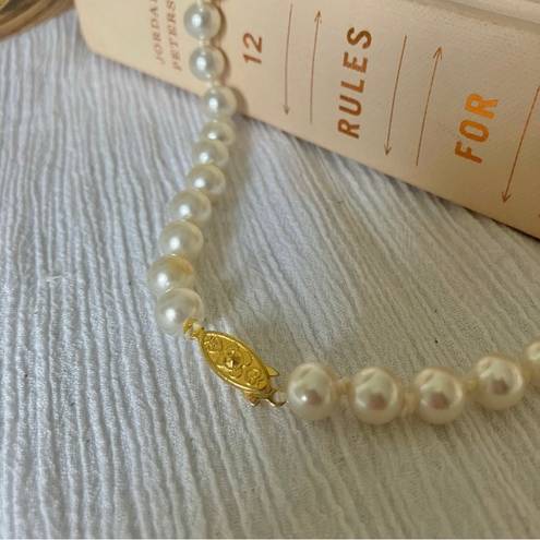 American Vintage Vintage “Clementine” White Knotted Pearl Necklace 19” Gold Marquis Fishhook Classic