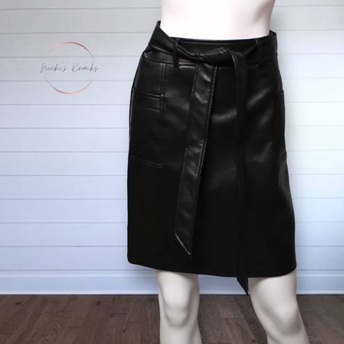 Bagatelle  Black Faux Leather Belted Bow Front Mini Skirt Size XS