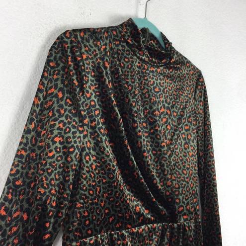 Black Halo  Briar Green Animal Print Crushed Velvet Long Sleeve Mini Dress Size 6