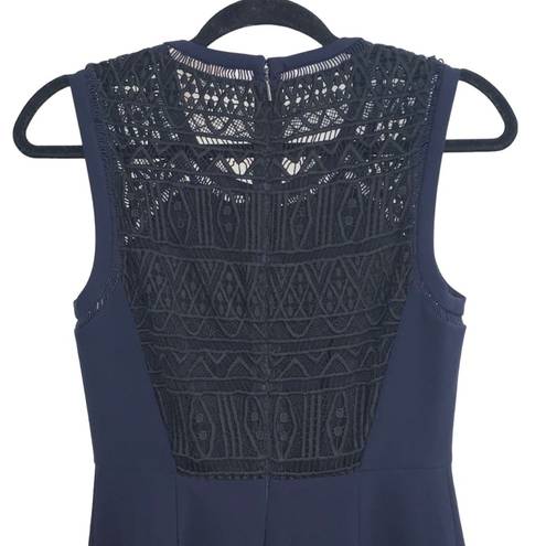 Rebecca Taylor Navy Sheath Dress With Black Lace Inset