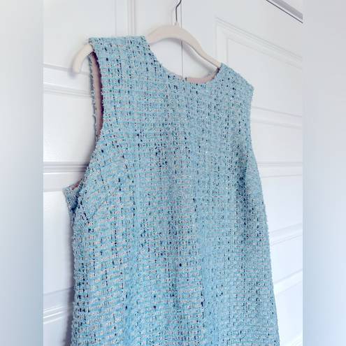 St. John ‎ Sequin Tweed Sheath Dress Knee Aqua Light Blue 14