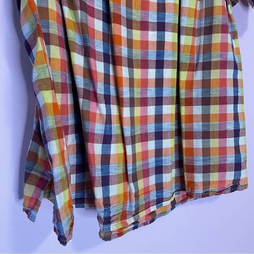 Lane Bryant  Plaid Cotton Off the Shoulder Short Sleeve Elastic Button Size 18/20