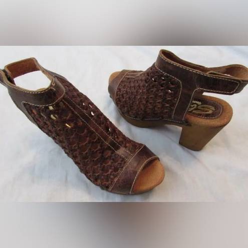 sbicca Outlast Brown Caged Genuine Leather Wood Open Toe Clogs Size 40 US 9