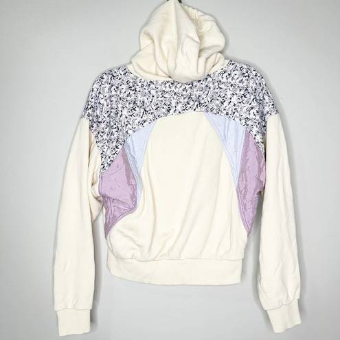 BLANK NYC  Womens Patchwork Hoodie Good Looking Long Sleeve Pullover Cream Pink S