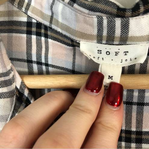 Joie Soft  | Tan and Black Plaid Button Down Long Sleeve Top Size Medium