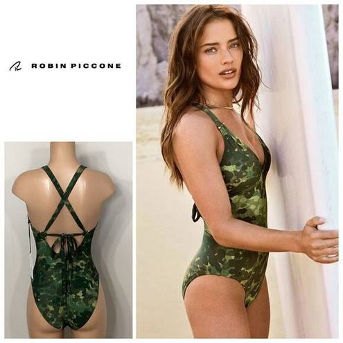 Robin Piccone New.  Army camouflage plunge swimsuit. Regularly $168. Size 8