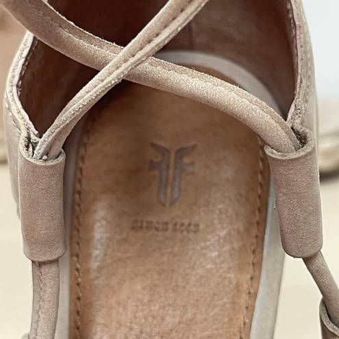 Frye Roberta Ghillie Sandals 7M Beige Strappy Wedge Heel Rope Detail Shoes