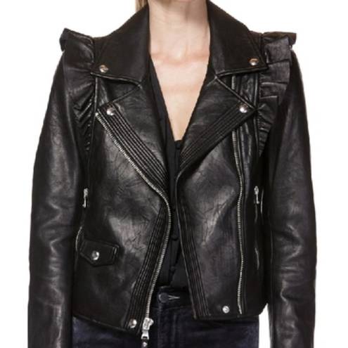 Paige  Annika Leather Moto Ruffled Jacket in Black Sz S