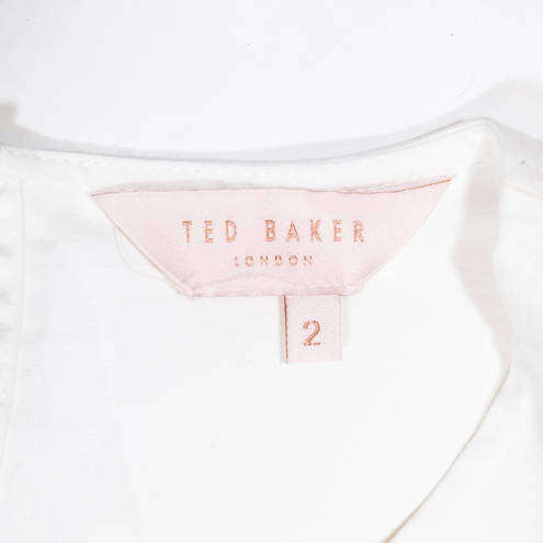 Ted Baker  Clelly Cotton Poplin Short Ruched Sleeve Solid White Blouse Shirt S