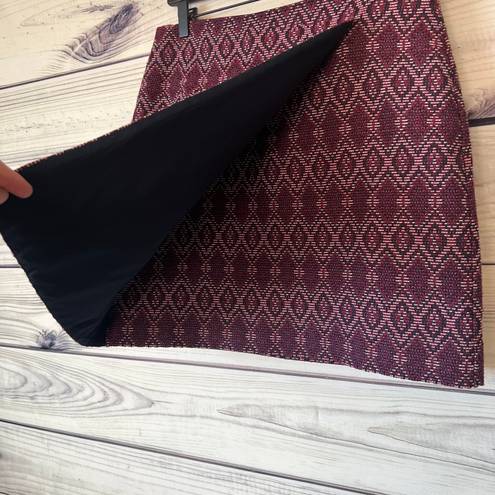 The Loft  Burgundy Diamond Tweed Button Wrap Skirt