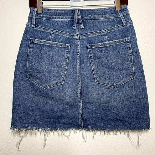 Good American  Mini Denim Skirt Exposed Zipper Cut Off Raw Hem Medium Wash 6/28