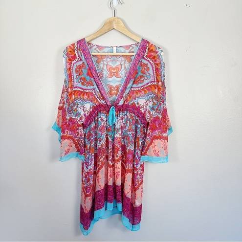 Gottex  Colorful 100% Silk Kaftan Sheer Swim Coverup Dress Size Small