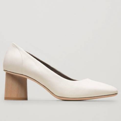 COS  Cream Leather Round Toe Wooden Heel Pumps