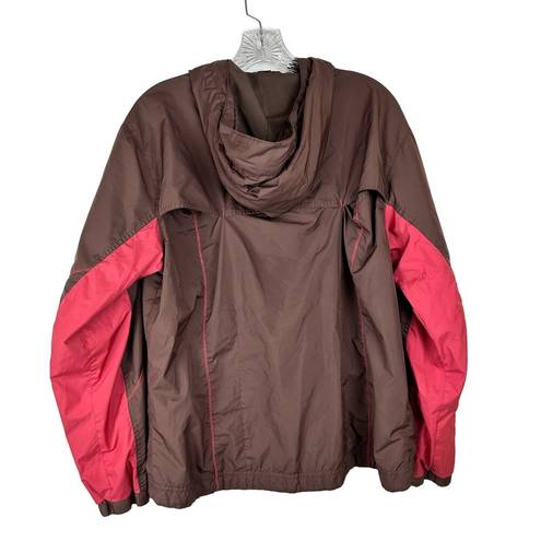 Columbia Womens Rain Jacket Packable Brown Pink Hood Full Zip Size Large