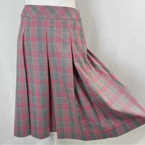 Brooks Brothers Plaid Pleated A-Line Knee Length Skirt Black White Red Size 4