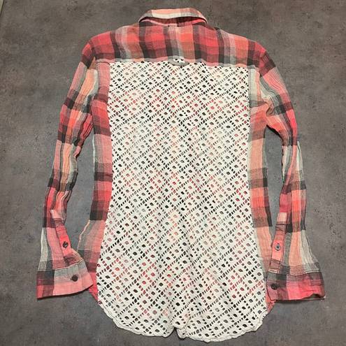 We The Free Plaid Lace Back Flannel Shirt