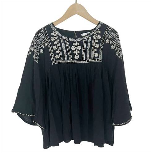 Mango NWT MNG by  Black Embroidered Gauze Blouse Size Small