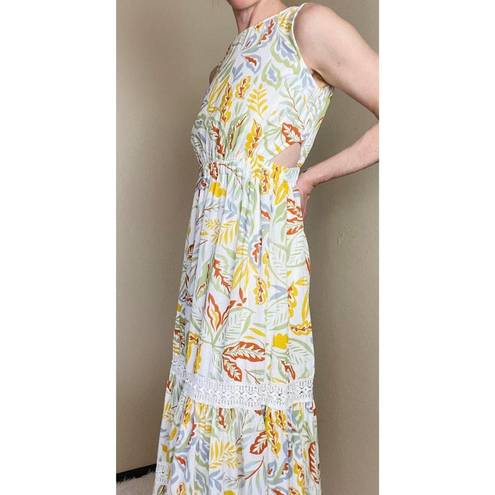 Jessica Simpson Yellow & Green Leaf Printed Cut-Out Maxi Dress