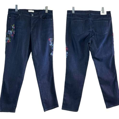 J.Jill  Jeans Floral Embroidered Slim Ankle Luna Dark Wash NEW Women’s Size 12