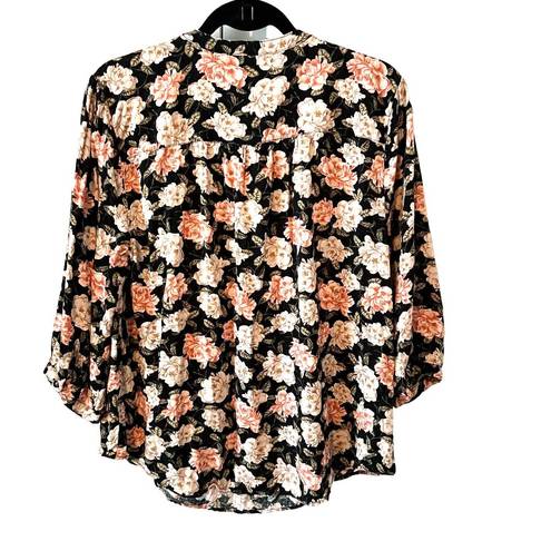 Torrid  Black Floral Texture Woven Peasant Blouse Peasant Sleeves Plus Sz 1