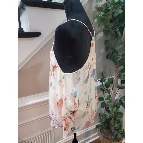 fab'rik  Women's Beige Floral Polyester Scoop Neck Sleeveless Casual Top Blouse S