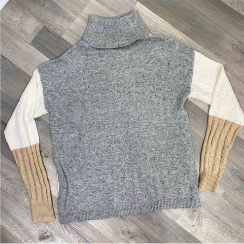 Versona  Multi Pattern Color Block Turtleneck Sweater Gray Tan Large