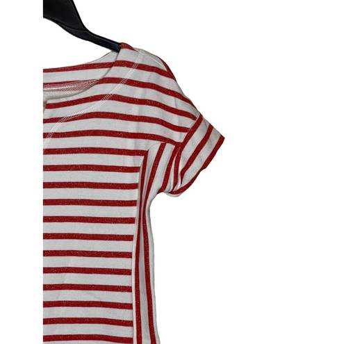 Talbots T by  Women T-Shirt Dress Stripe Shortsleeve Metallic French Terry Red XS