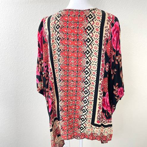 Angie  Women's Boho Rayon Floral Kimono Cardigan Lightweight Black Size M