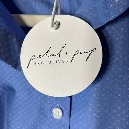 Petal and Pup  Top Womens Medium Blue Polka Dot 3/4 Sleeve Button Up Shirt NEW