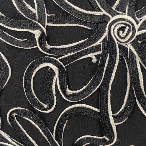 Sue Wong  Sheath Dress Ribbon Soutache Floral Pattern Scoop Neck Black White 0